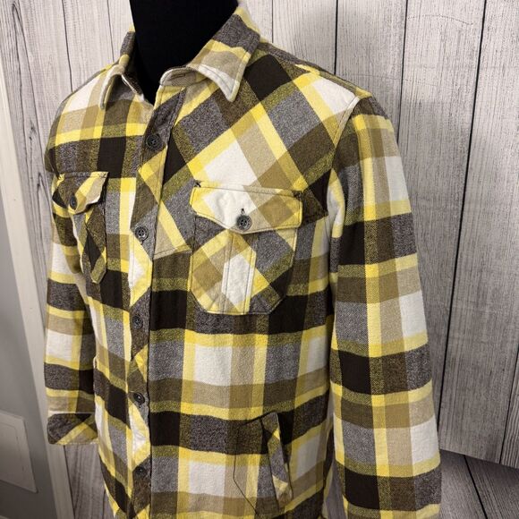 Quiksilver Men's Medium Yellow Check Button-Front Flannel Shirt Jacket Shacket - Picture 2 of 7